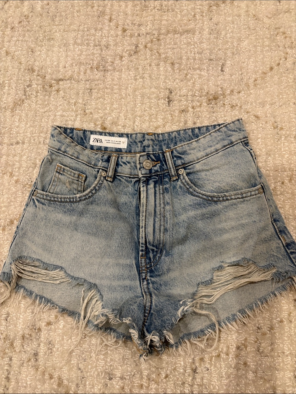 ZARA Light Blue Distressed High-Rise Denim Shorts